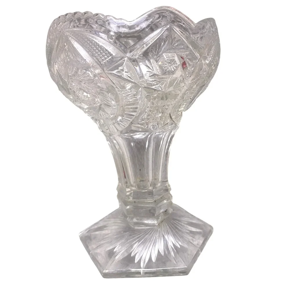 Vintage Cut‎ Crystal Candy Dish Compote Pedestal Bowl Clear Glass Decor